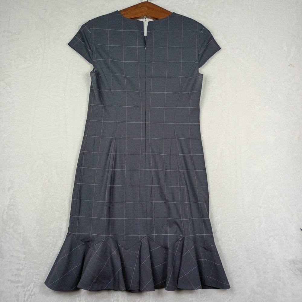 Banana‎ Republic Grey Windowpane Plaid Wool Blend Ruffle Hem Sheath Dress Size 4